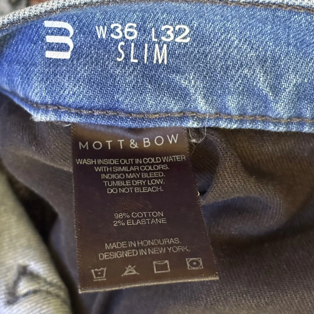 Mott & Bow Mens Slim Fit Straight Jeans Medium Wash Blue Denim W36 L32 Stretch